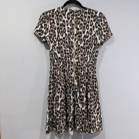 Kate Spade Womens Autumn Leopard Mini Dress Size 0 Brown Ponte Knit Fit Flare - Picture 10 of 13